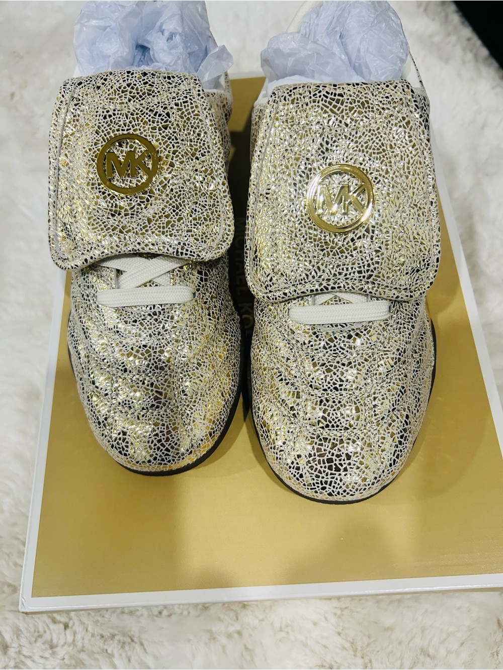 Michael Kors Metallic Gold Crackle High-Top Sneakers -Brand new